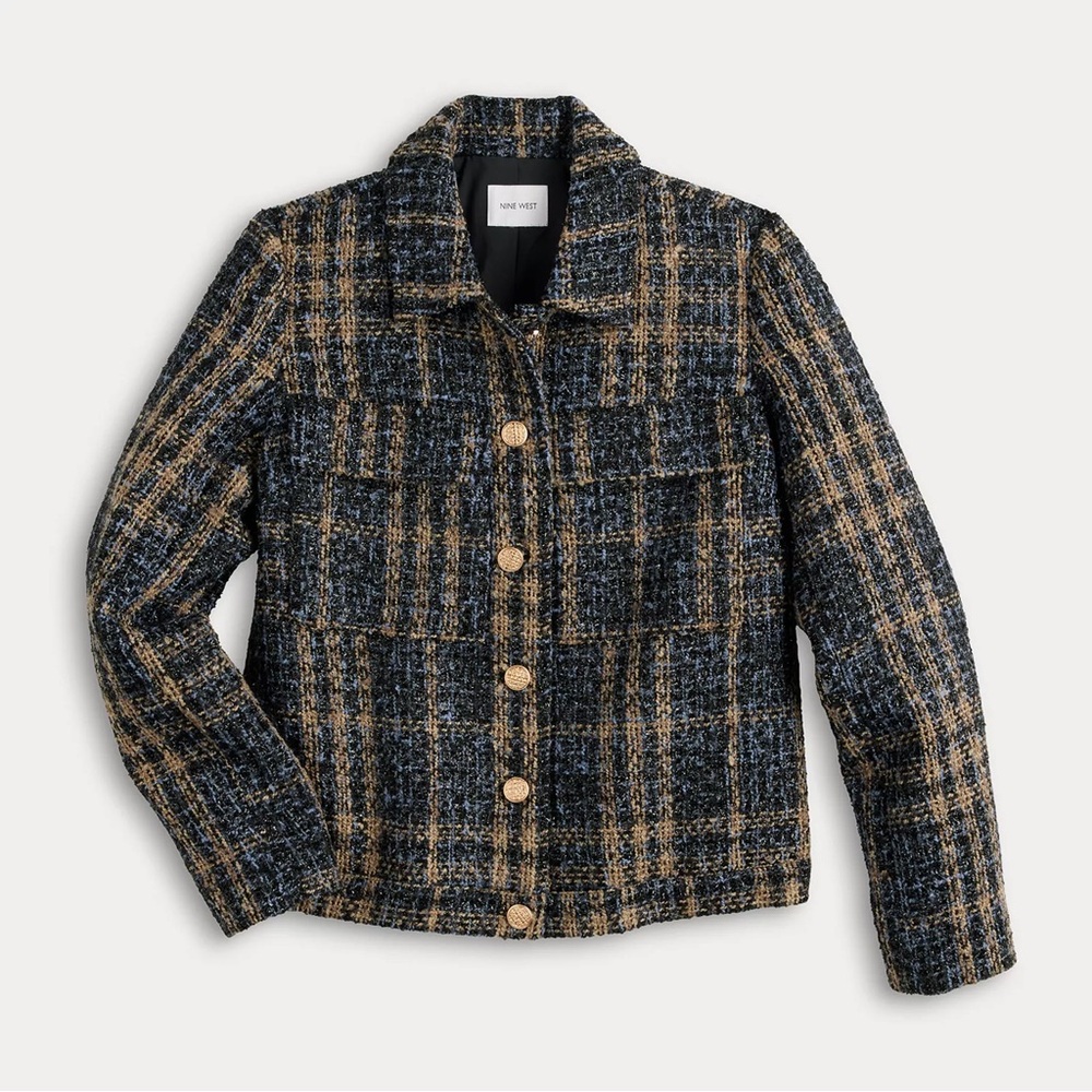 Nine West Women's Checkered Blazer - Navy and Tan, XL
